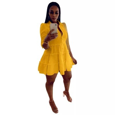 Sunflower Yellow  Ruffle Trim Dress