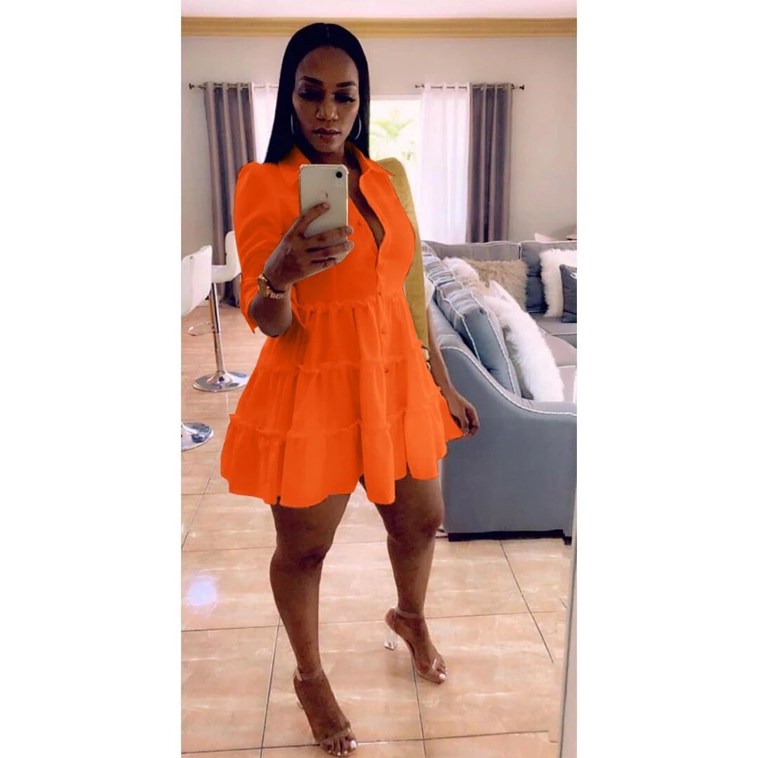 Neon Orange Ruffle Trim Dress