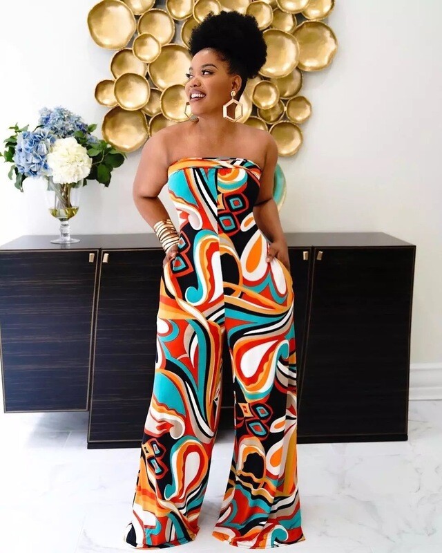 Orange Multitude Strapless Jumpsuit