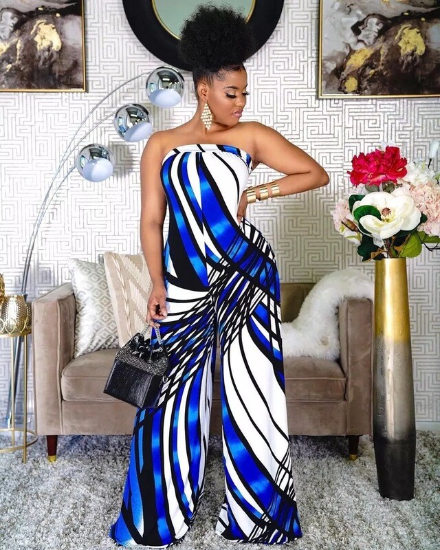 Cobalt Wave Strapless Jumpsuit