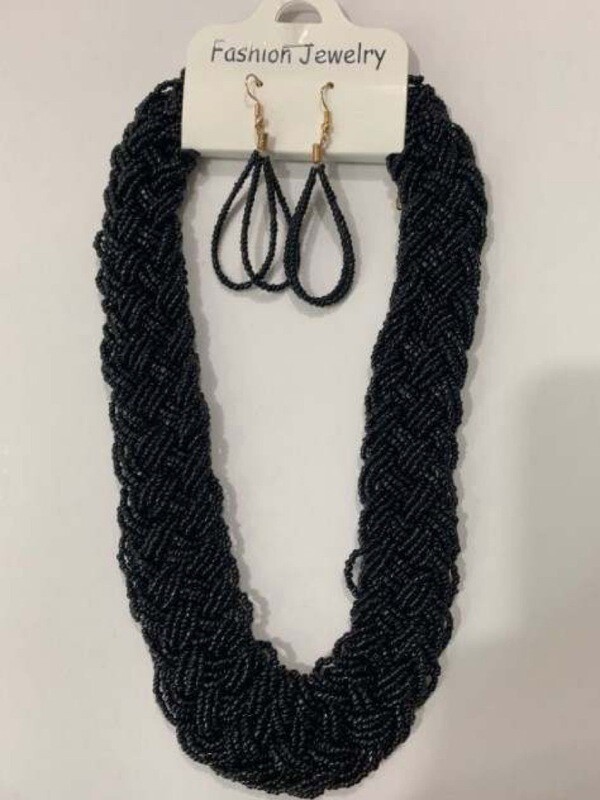 Braided Black Bohemian Handcrafted Beaded Set