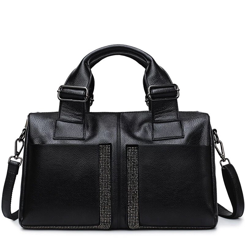 Classy Genuine Leather Rhinestone Handbag