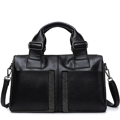 Classy Genuine Leather Rhinestone Handbag