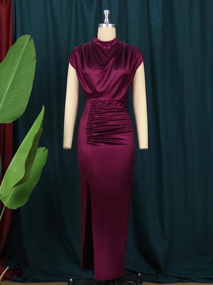 Sangria Satin Ruched Dress