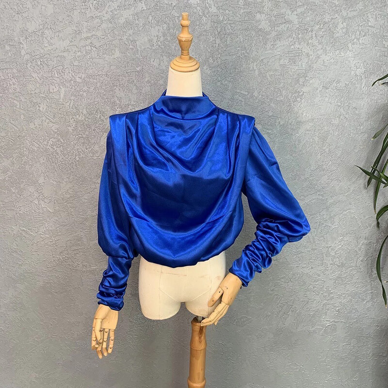Royal Blue Satin Crop Blouse