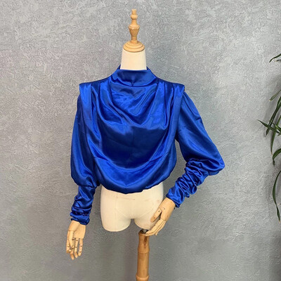 Royal Blue Satin Crop Blouse