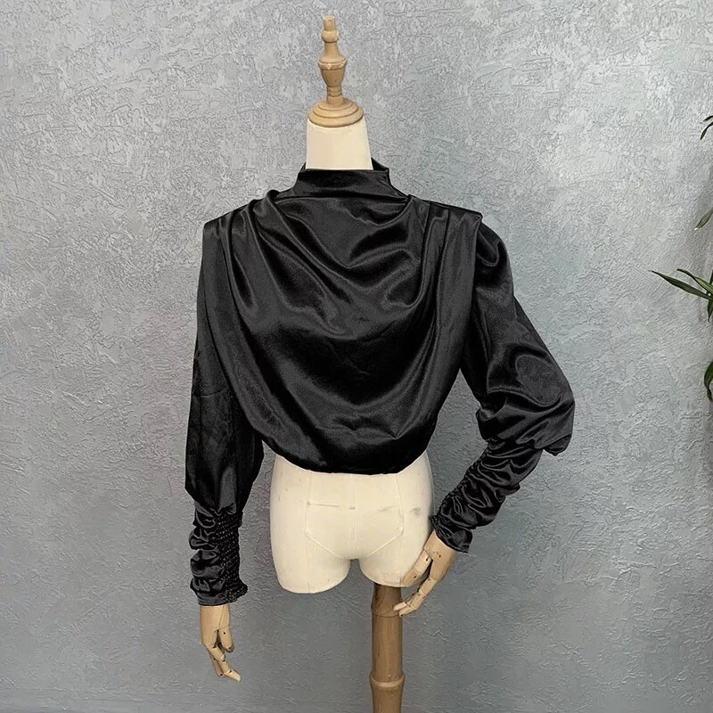 Black Satin Crop Top