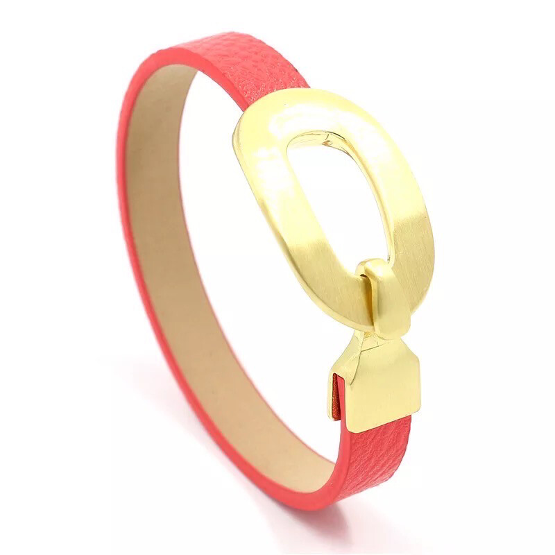 Coral Red Vegan Leather Cuff