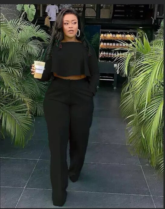Licorice Black Crop Top Pant Set