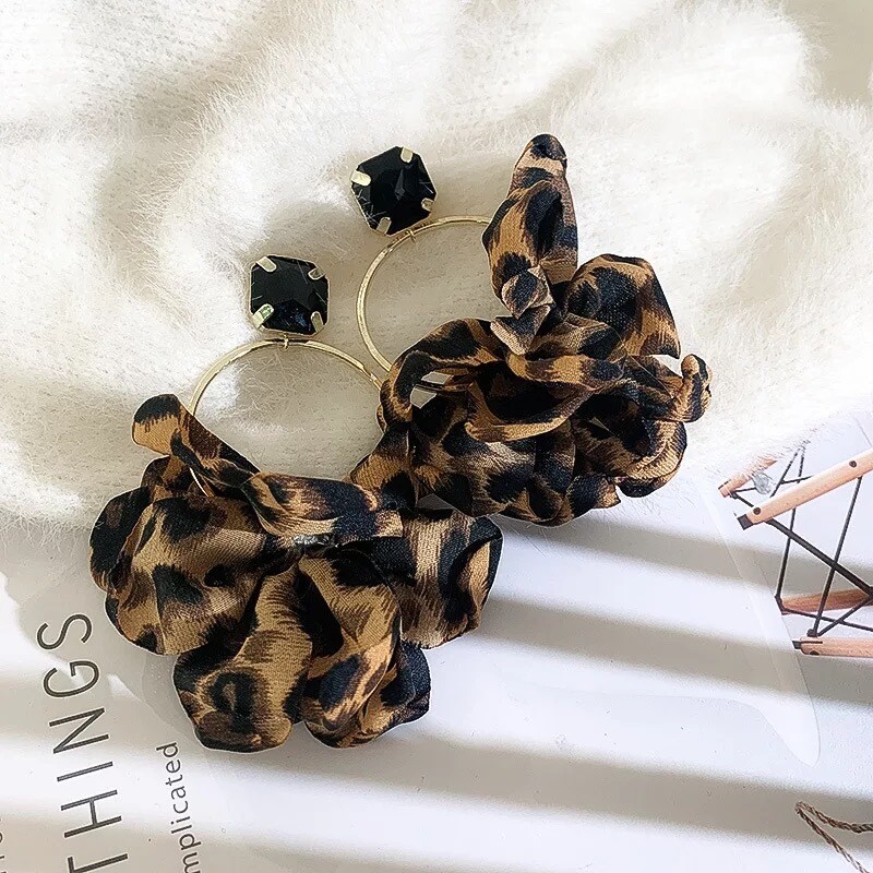 Leopard Chiffon Dangler Earrings