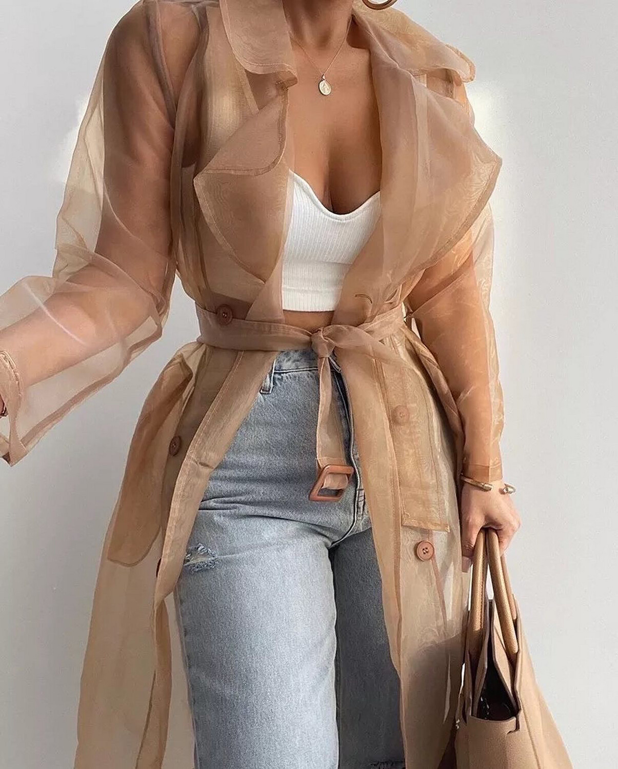 Khaki Organza Trench Coat