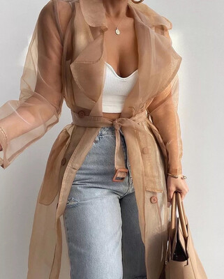 Khaki Organza Trench Coat
