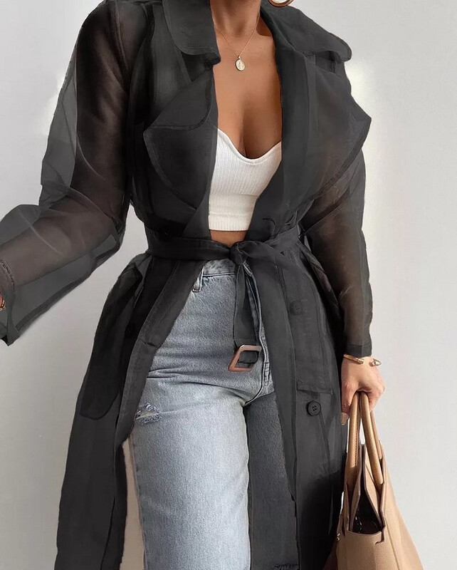 Black Organza Trench Coat