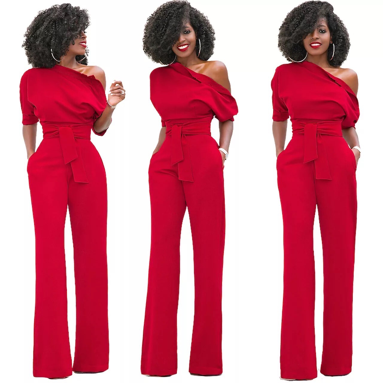 Lipstick Red Off Shoulder Jumpsuit