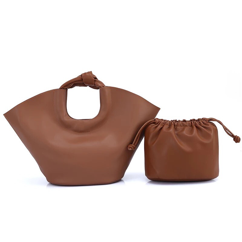 Caramel Knotted-Handle Vegan Leather Handbag