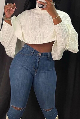 Marshmallow White Turtleneck Crop Sweater