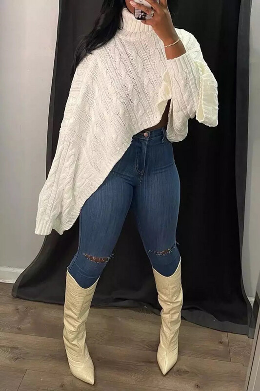 Marshmallow White Turtleneck Crop Sweater