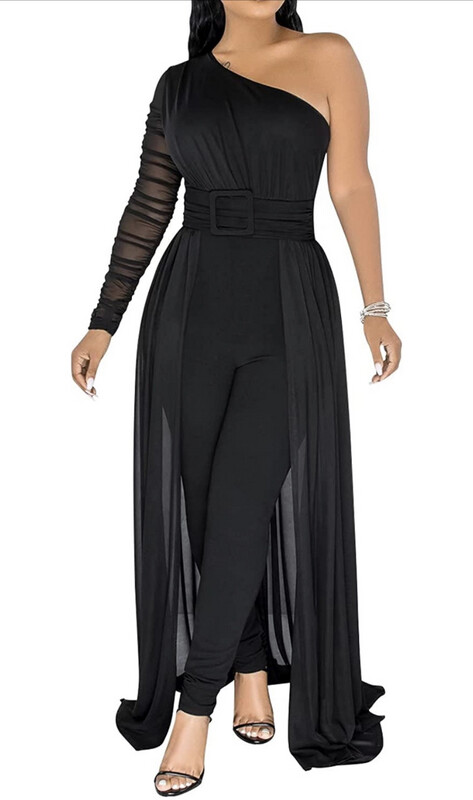 Jaguar Black Sexy Formal Sheer Jumpsuit