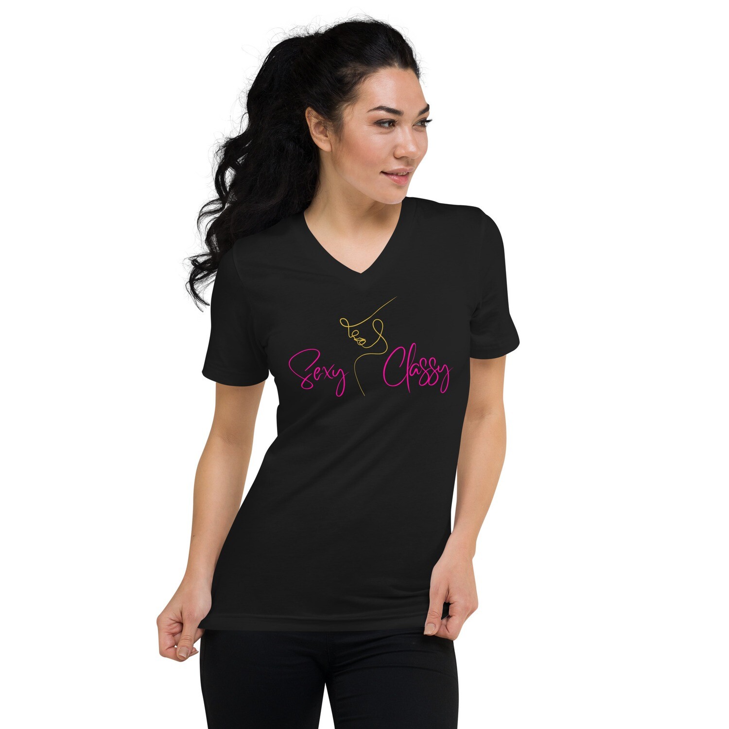 Classy Unisex Short Sleeve V-Neck T-Shirt, Color: Black, Size: S