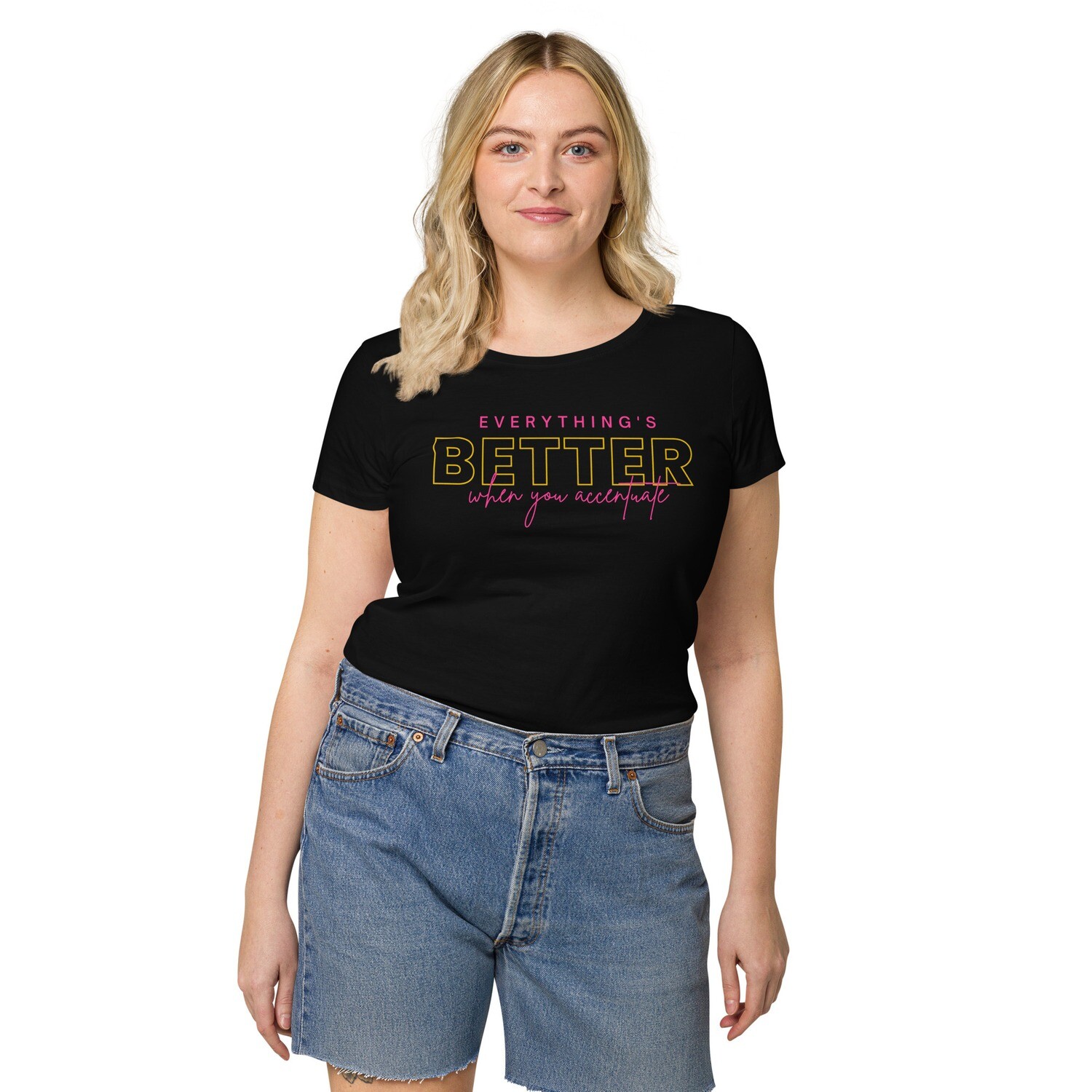 Women’s basic organic t-shirt, Color: Deep black, Size: S