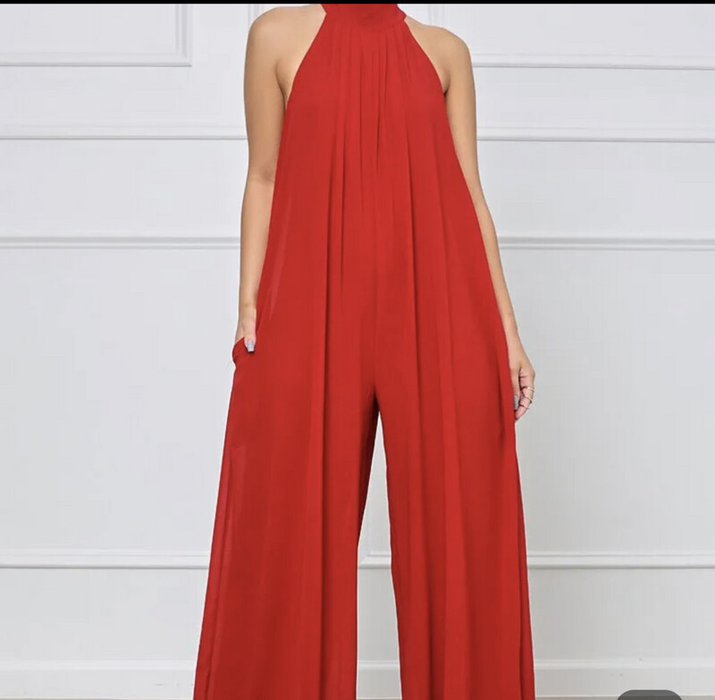 Red Halter Neck Jumpsuit (Tall Fashion)