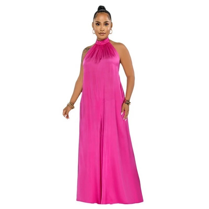 Hibiscus Pink Backless Jumpsuit (Tall Fashion)