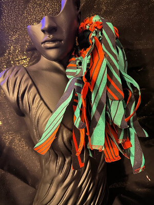 Orange Stripe Afrofringe Hoops (handmade)
