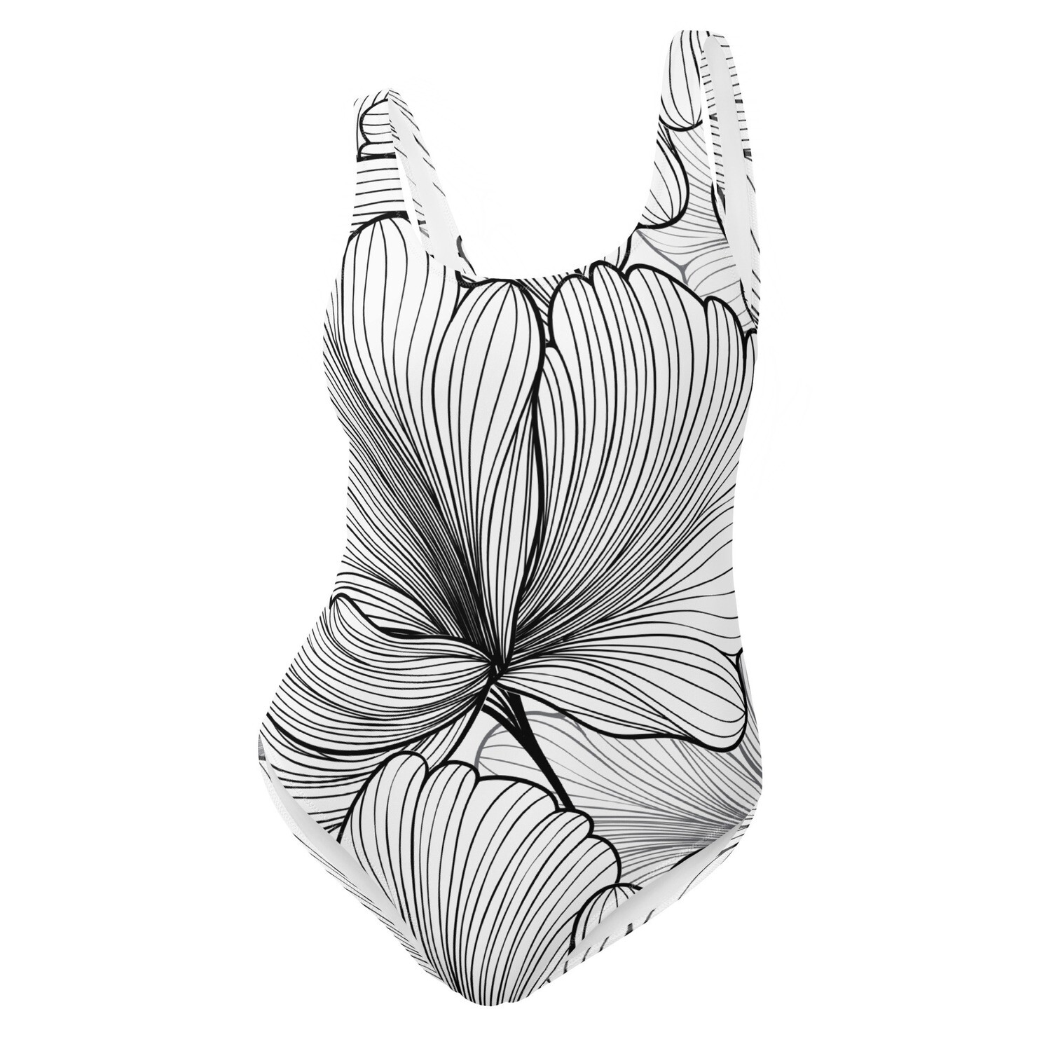 Black Petals One-Piece Swimsuit, Size: XS