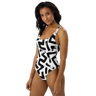 Black and White One-Piece Swimsuit, Size: XS