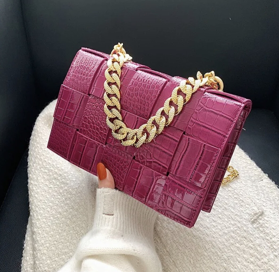 Purple Quilted Leather Clutch