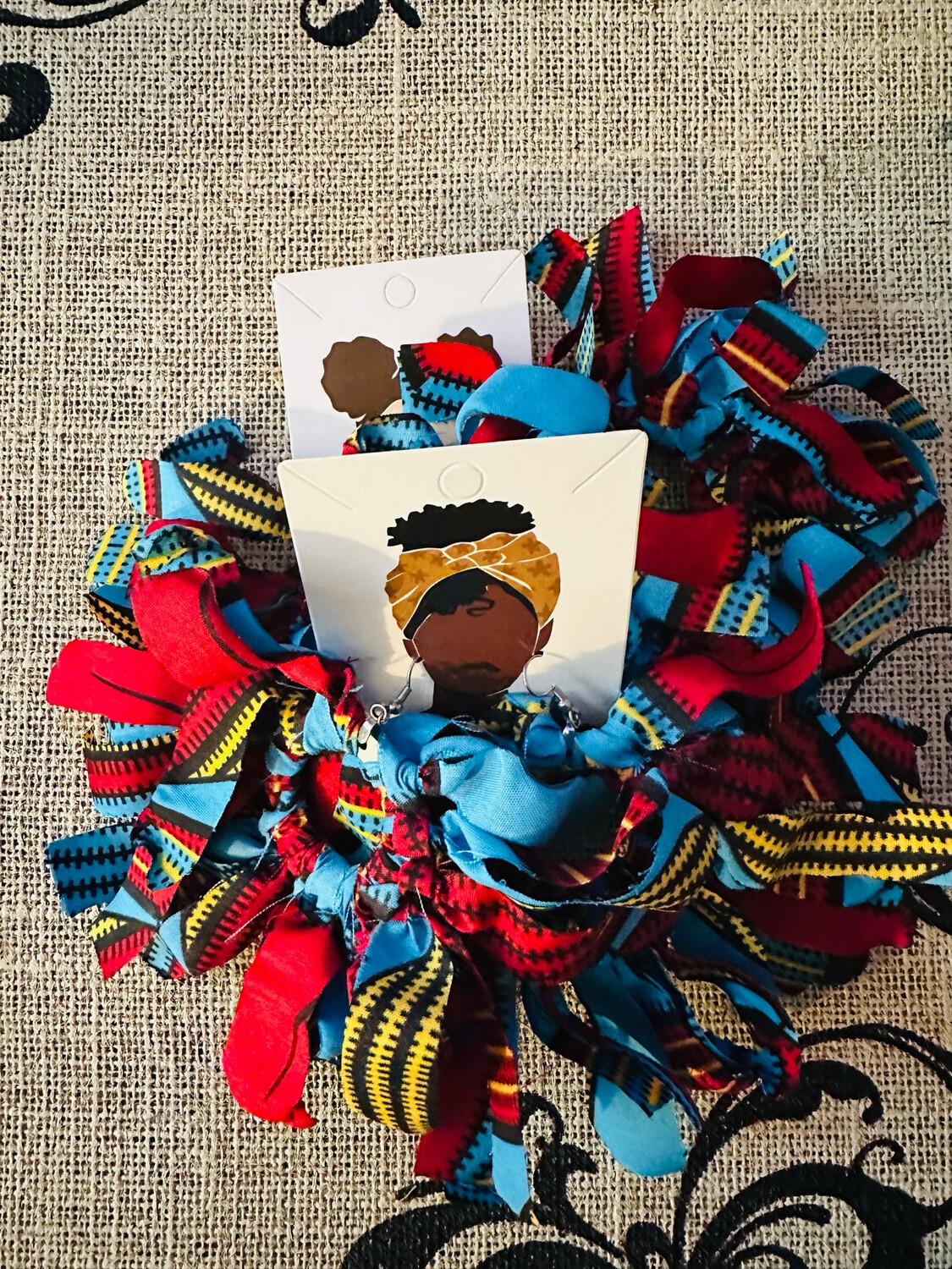 Blue/Red Afrofringe (handmade)