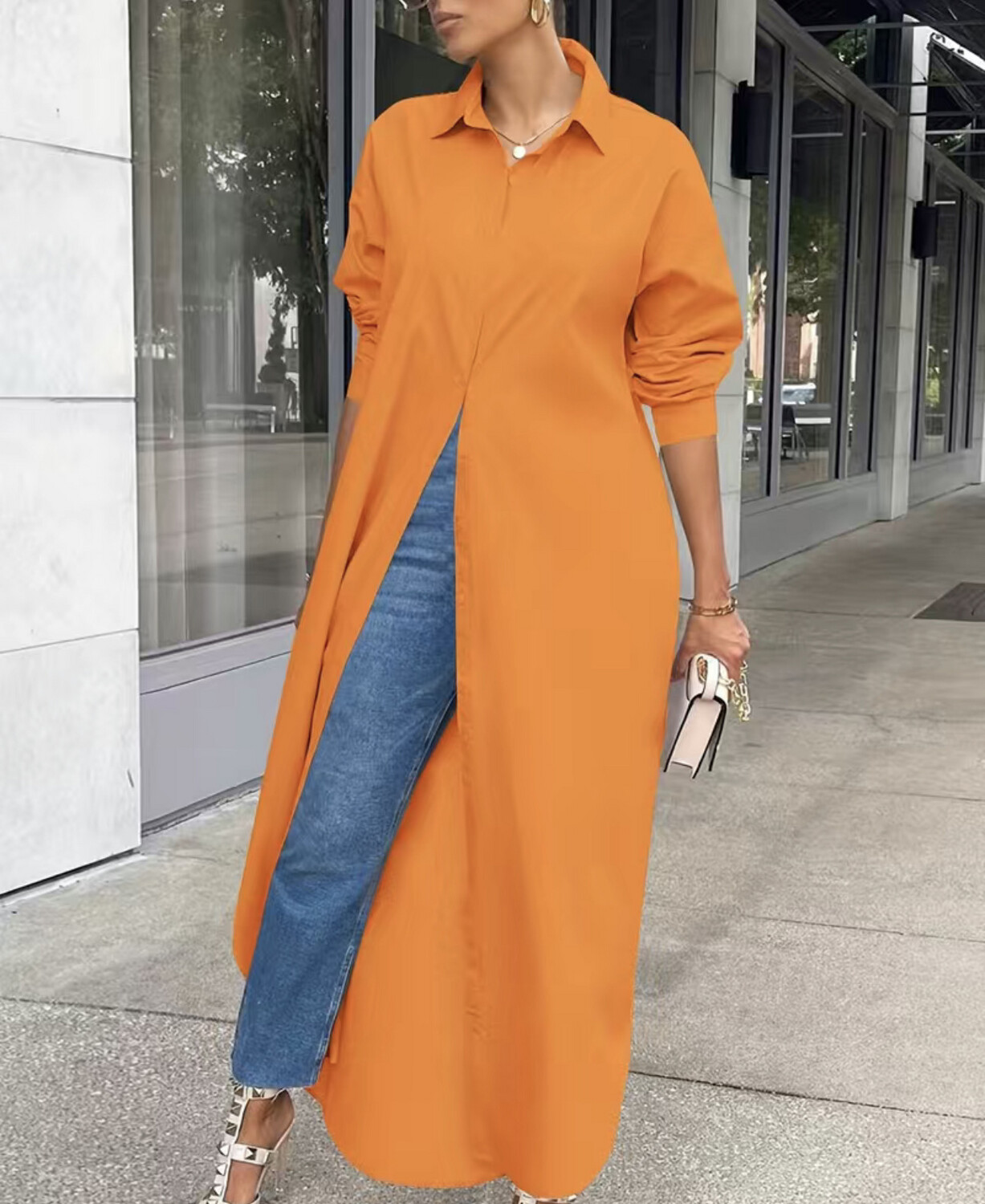 Tiger Orange Button Up Maxi Top