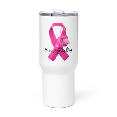Never Travel mug with a handle