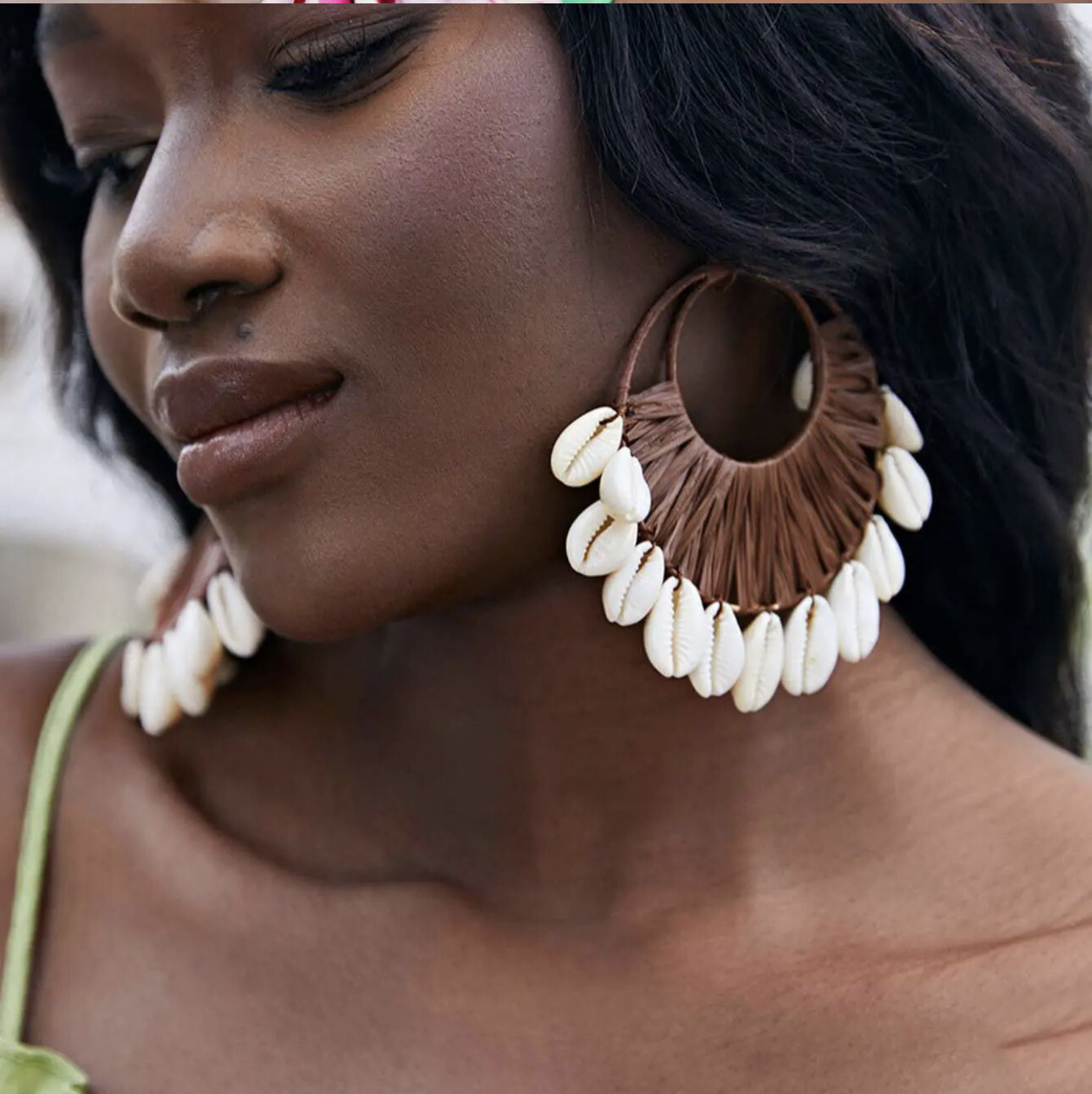 Coffee Brown Bohemian Shell Earrings