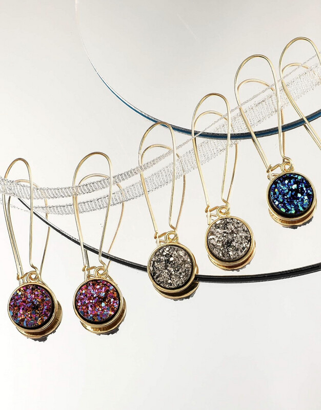 Navy Druzy Crystal Earrings