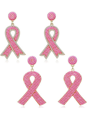 Beaded Pink Ribbon Earrings