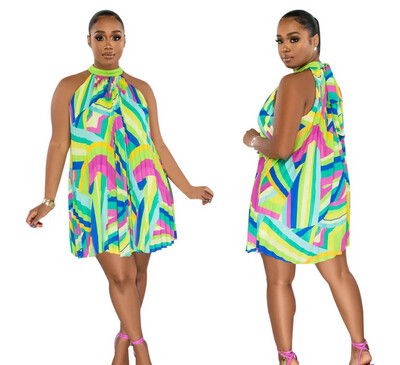 Tropical Green Pleated Dress