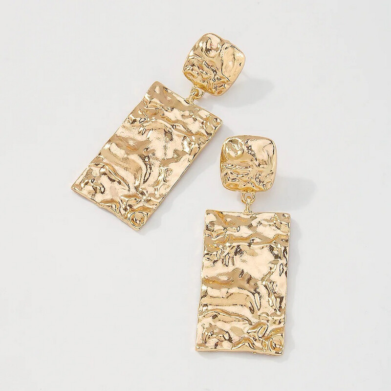 Gold Hammered Drop Earrings