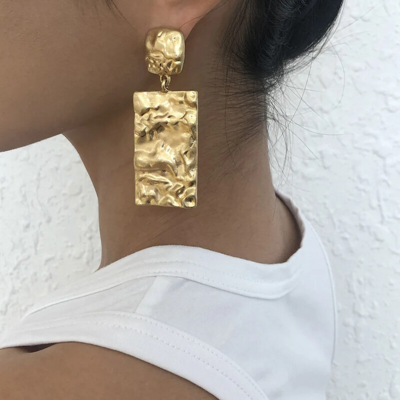 Gold Hammered Drop Earrings
