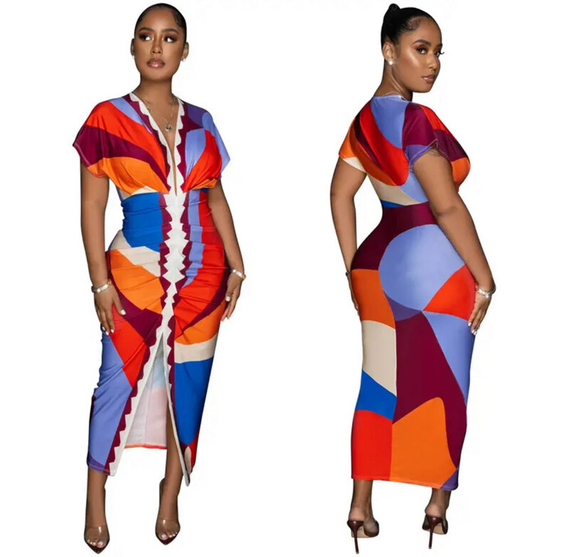 Vibrant Color Block Bodycon Dress