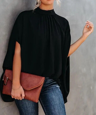 Black Butterfly Sleeve Blouse
