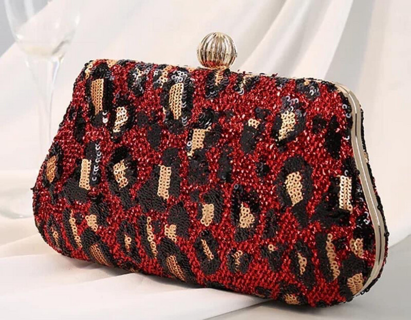 Red Leopard Sequins Clutch