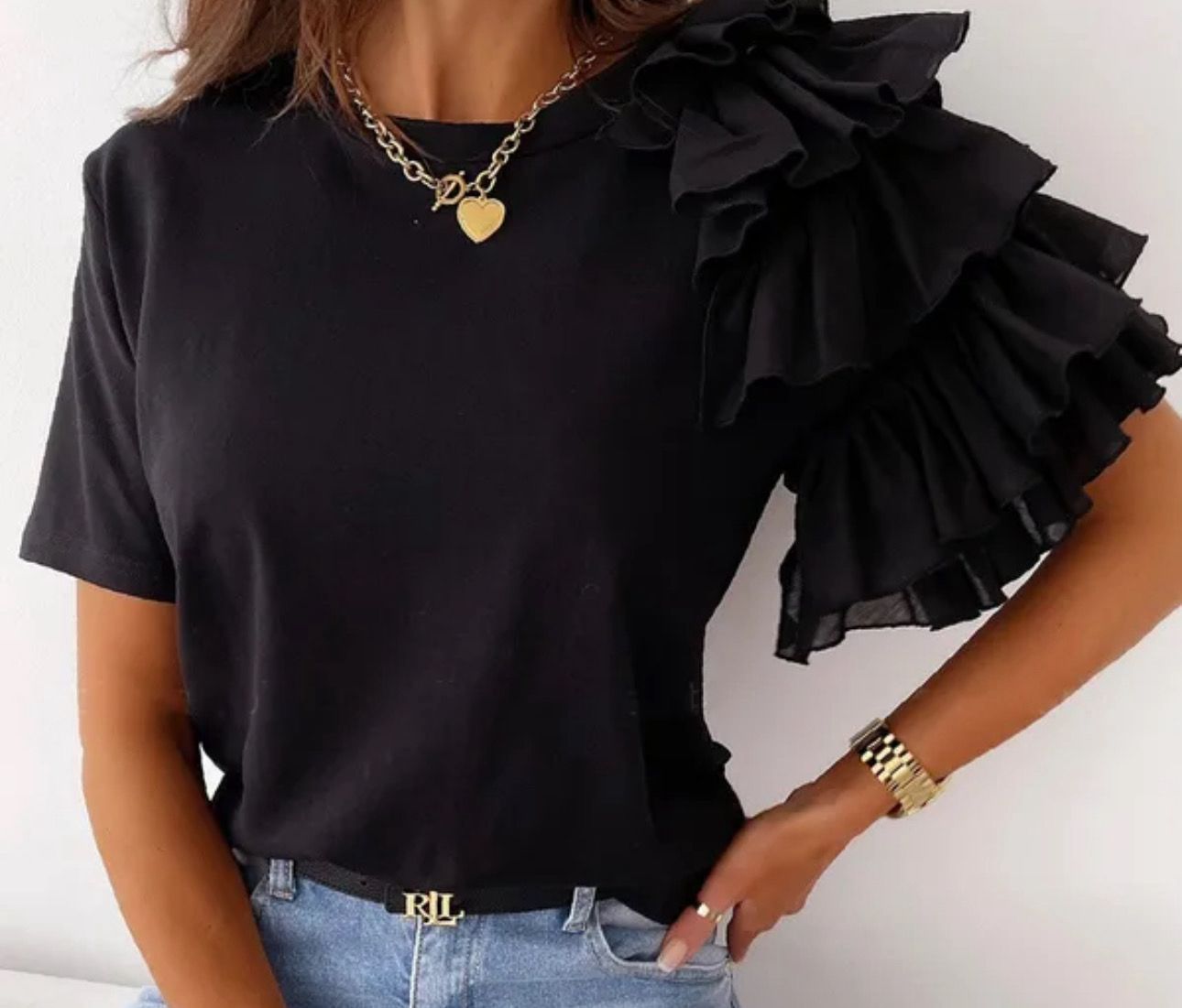 Black Ruffle Tee