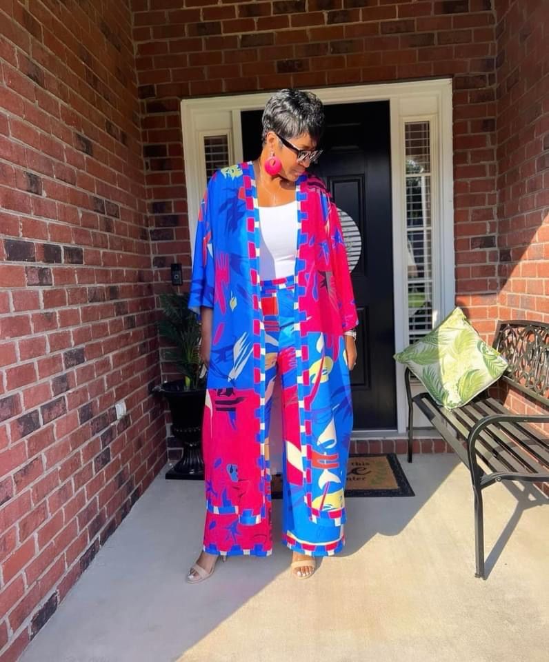 Pink and Blue Tropical Duster Set