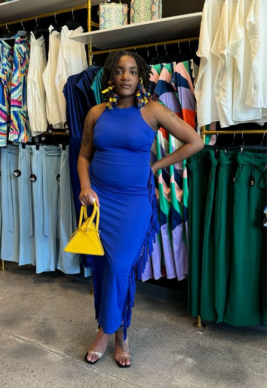 Primary Blue Fringe Bodycon Dress