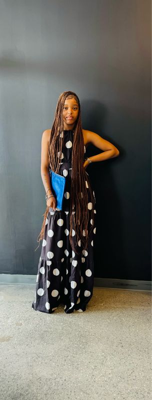 Polka Dot Halter Maxi (black)