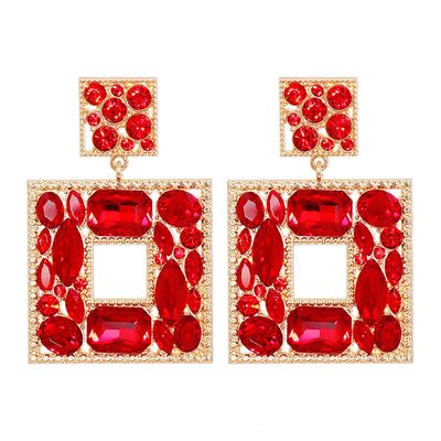 Red Geometric Crystal Earrings