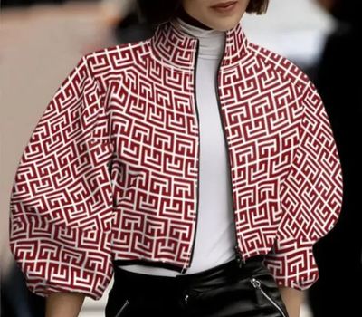 Greek Pattern Cropped Jacket
