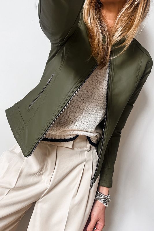 Olive Vegan Leather Jacket