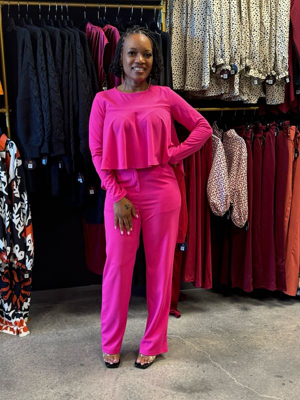 Magenta  Crop Top Pant Set
